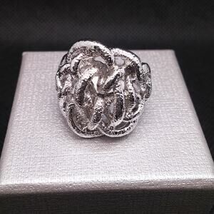 Textured Brutalist Knotted Ring Vintage Abstract Organic Silver Plated Unisex